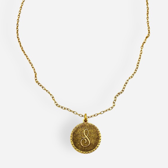 Vintage JOHN WIND Gold Initial S Round Pendant Necklace 16" - Picture 3 of 8